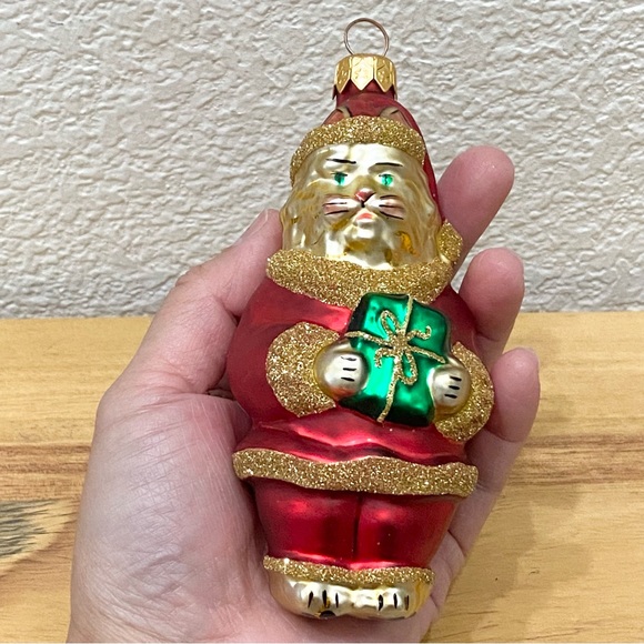 Vintage Santa Paws Anthropomorphic Cat Santa Hand Blown Glass Christmas Ornament - Picture 4 of 12